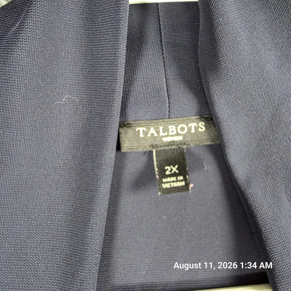 Talbots Woman Navy Blue Short Sleeve Open Front Cardigan Shawl Collar 2X VN4900